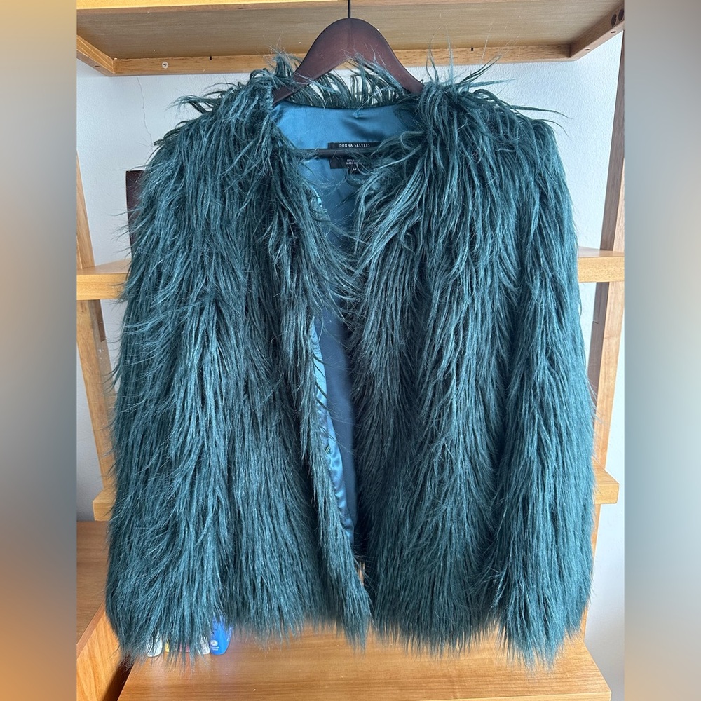 Donna Salyers Fabulous Dark Green Faux Fur Jacket - size M
